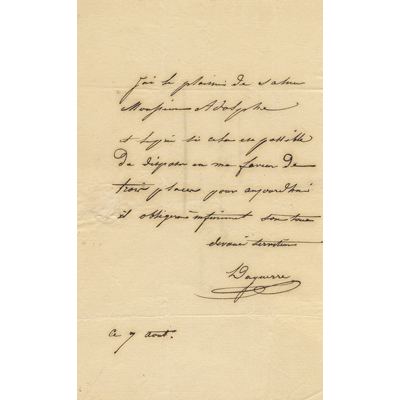 LETTRE vers 1830. « DAGUERRE Louis Jacques Mandé»
