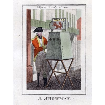 Lithographie vers 1804. «A showman »,